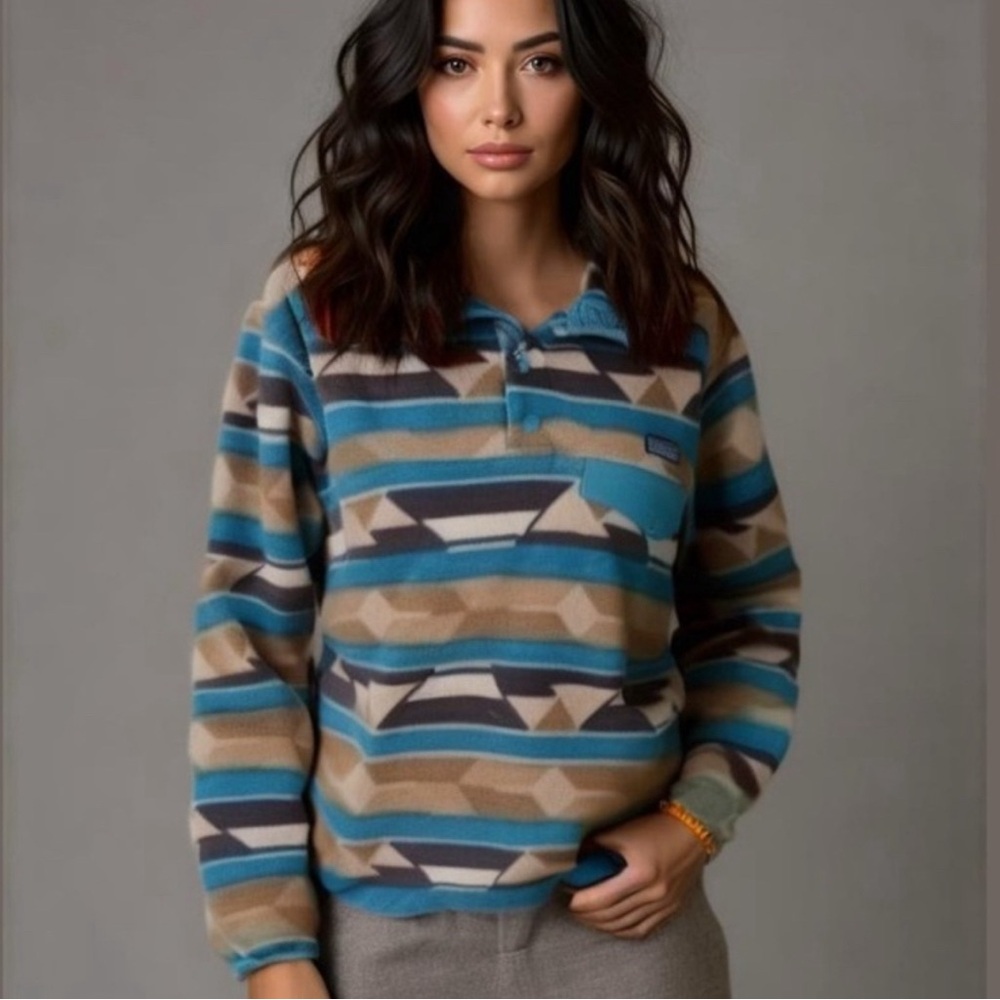 NWOT PATAGONIA Synchilla Aztec Print Pullover Fleece Jacket Snap T Size Medium